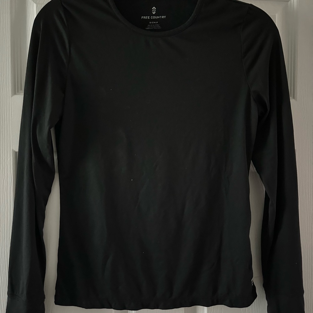 Free Country Black Long Sleeve Thermal Crew Neck Top